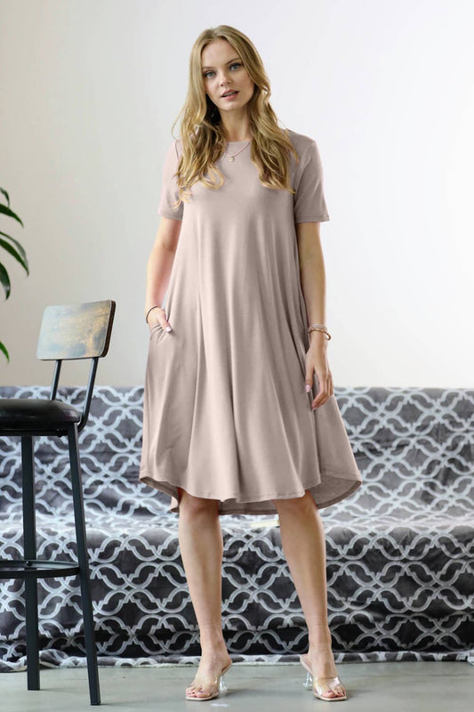 Short Sleeve Round Neck Knee Length Dress