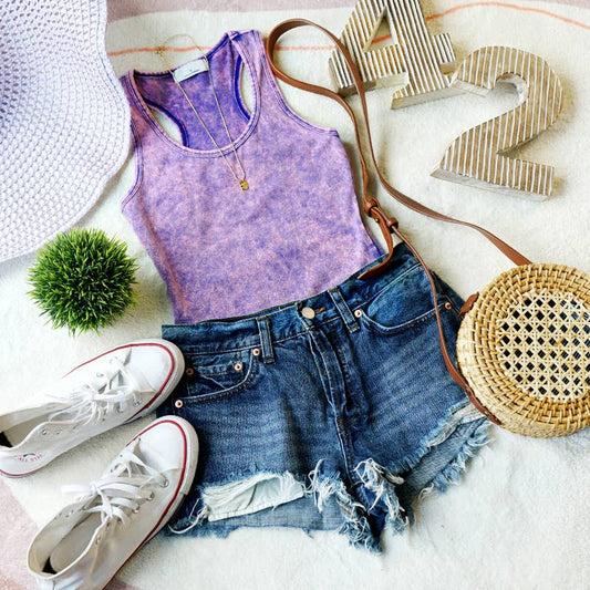 Acid Wash Racerback Tank Bodysuit