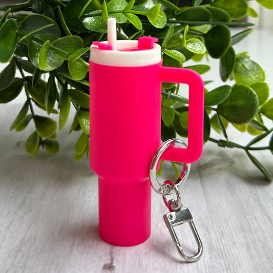 Mini Tumbler Keychain Carry Storage Container Hot Pink