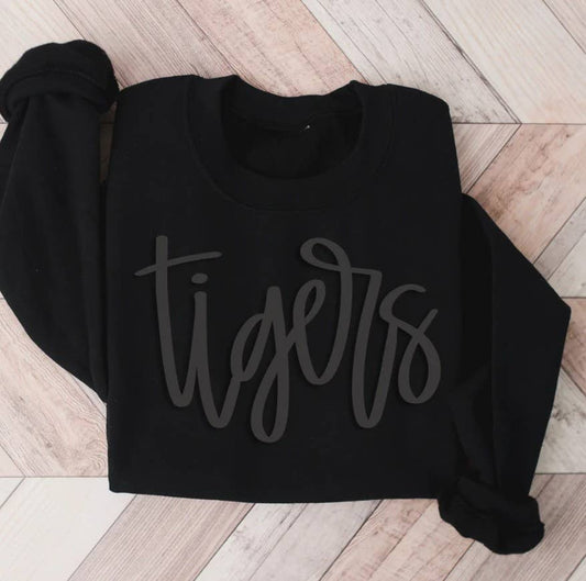 Tigers Black On Black Puff Ink Graphic Tee or Hoodie